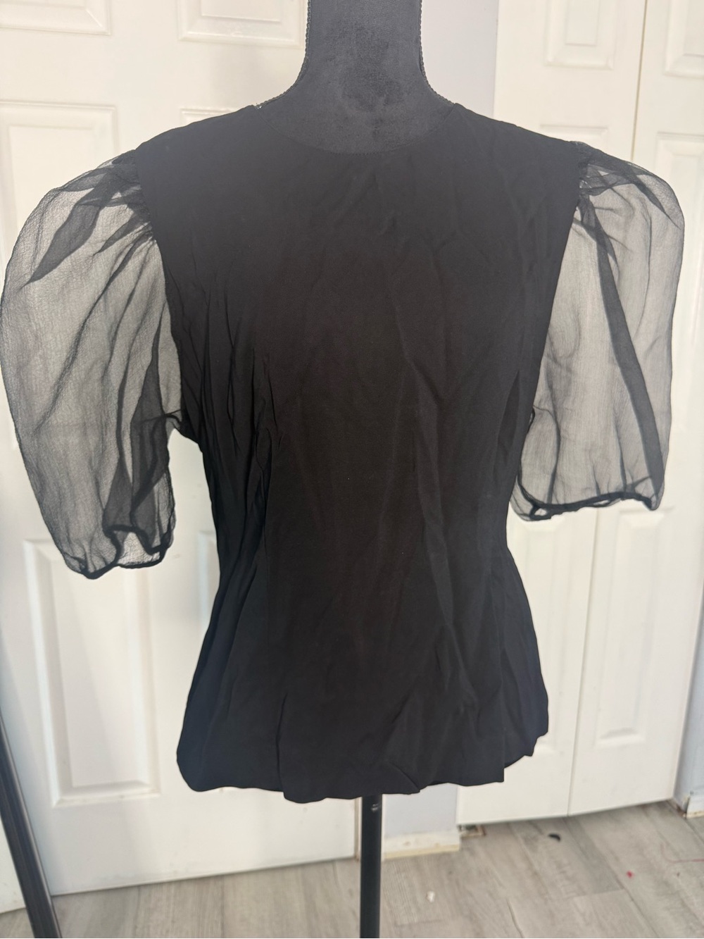 Zara Black Sheer Puff Sleeve Blouse